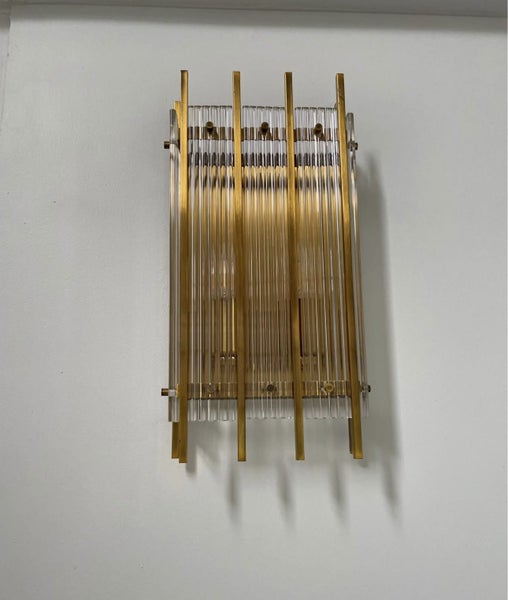 Mid Century Art Deco Gold + Reeded Glass Sconce x 2 Carousel 2