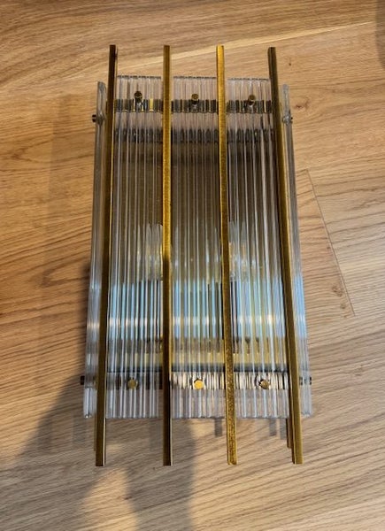 Mid Century Art Deco Gold + Reeded Glass Sconce x 2 Carousel 6