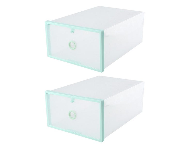2Pcs Transparent Shoe Storage Boxes Stackable Shoe Containers (Green) Carousel 1