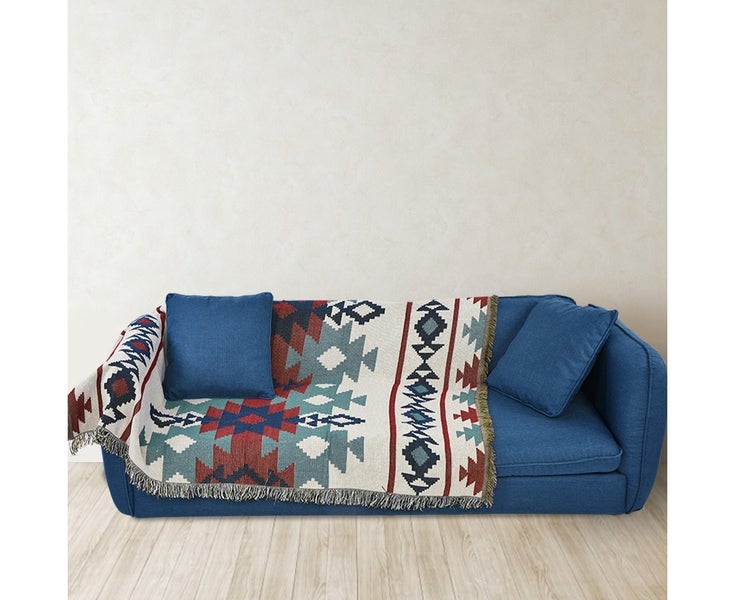 Double Sided Cotton Woven Couch Throw Blanket Carpet with Decorative Tassels Carousel 2