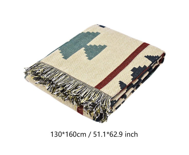 Double Sided Cotton Woven Couch Throw Blanket Carpet with Decorative Tassels Carousel 5