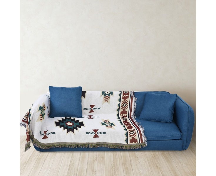 Double Sided Cotton Woven Couch Throw Blanket Carpet with Decorative Tassels Carousel 2