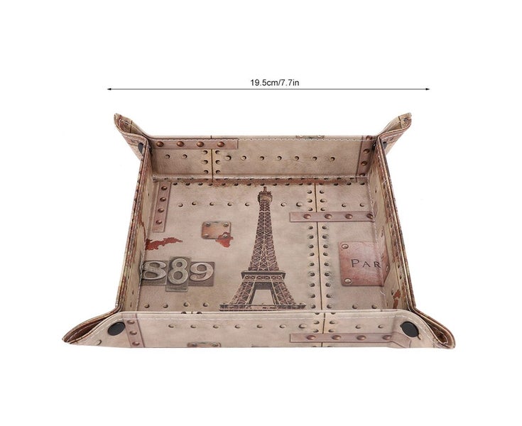 Square Foldable PU Leather Nuts Seeds Key Remote Control Candy Storage Tray(2 Carousel 5