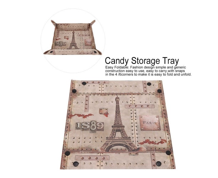 Square Foldable PU Leather Nuts Seeds Key Remote Control Candy Storage Tray(2 Carousel 5
