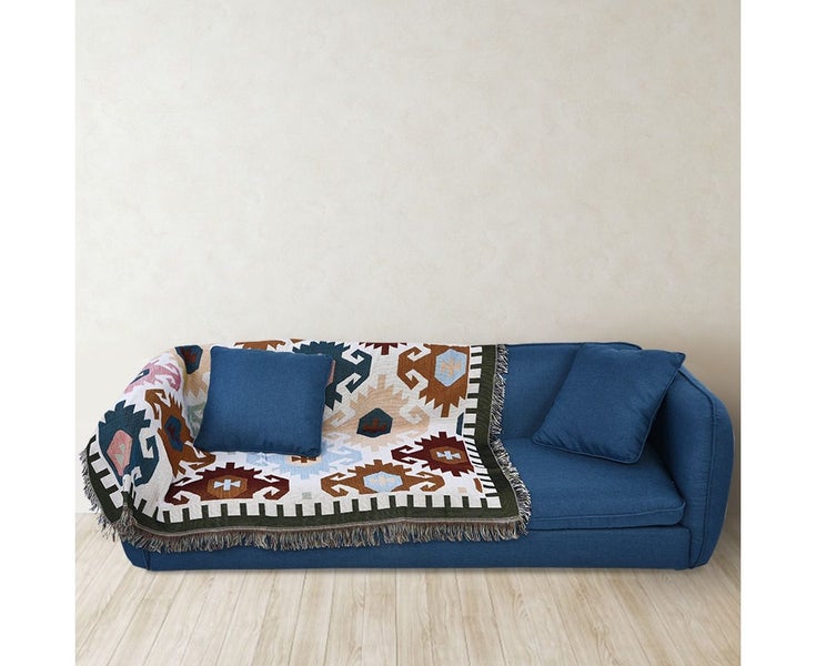 Double Sided Cotton Woven Couch Throw Blanket Carpet with Decorative Tassels Carousel 2