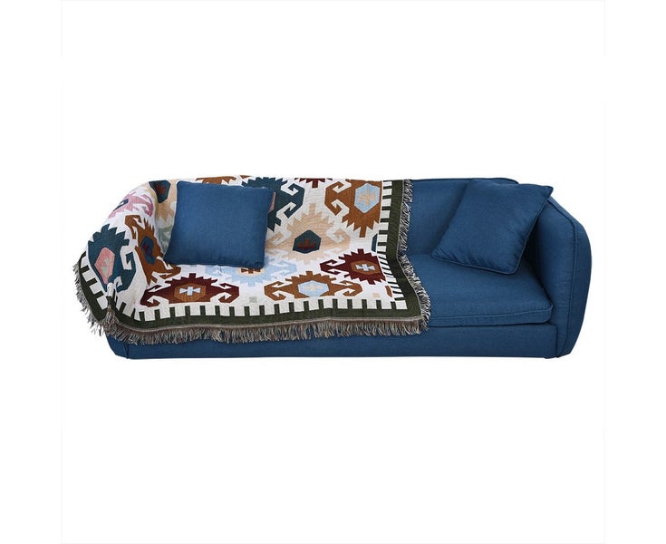 Double Sided Cotton Woven Couch Throw Blanket Carpet with Decorative Tassels Carousel 5