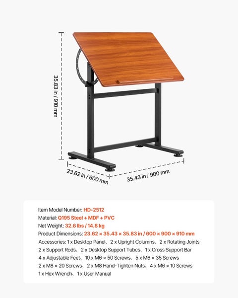 Drafting Table Adjustable 0o-90o Tilt Wooden Drawing Desk With H-Frame Carousel 2