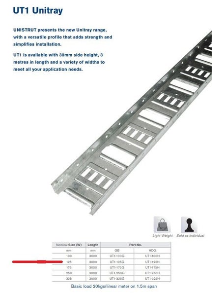 Cable Tray 125mm wide x 3m long Carousel 2