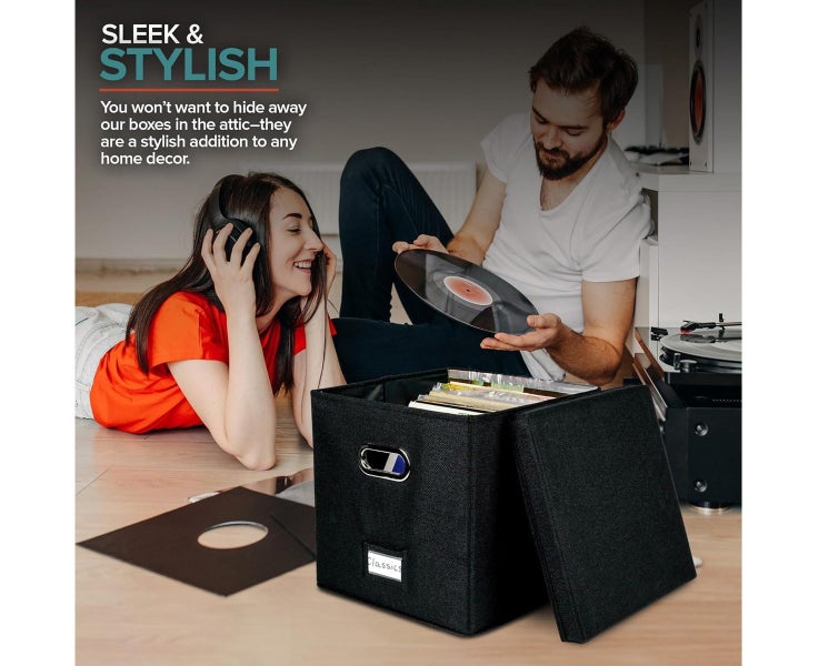 Decorative Vinyl Record Storage Box - Record Album Storage Holds Up 50+ LP Re Carousel 2