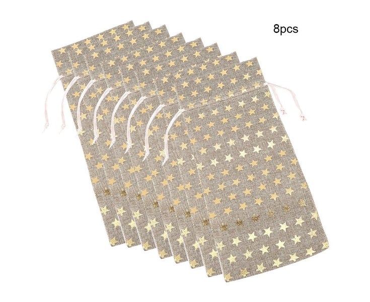 8pcs Simple Linen Fabric Wine Bag with Drawstring Champagne Decorative Cover Carousel 1