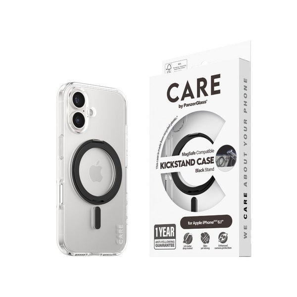 PanzerGlass CARE MagaSafe & KickStand Compatible Case for Apple iPhone 16- Black Carousel 1