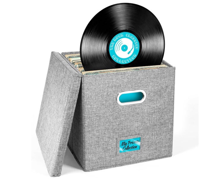 Decorative Vinyl Record Storage Box - Record Album Storage Holds Up 50+ LP Re Carousel 1