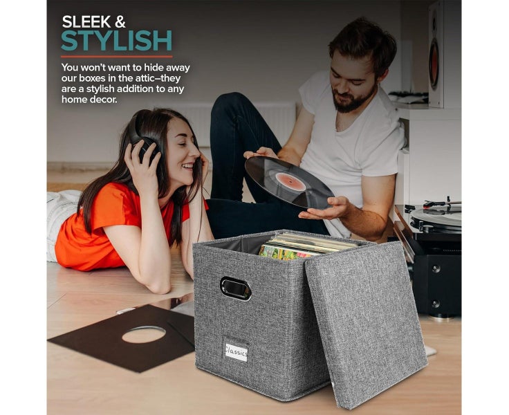 Decorative Vinyl Record Storage Box - Record Album Storage Holds Up 50+ LP Re Carousel 2