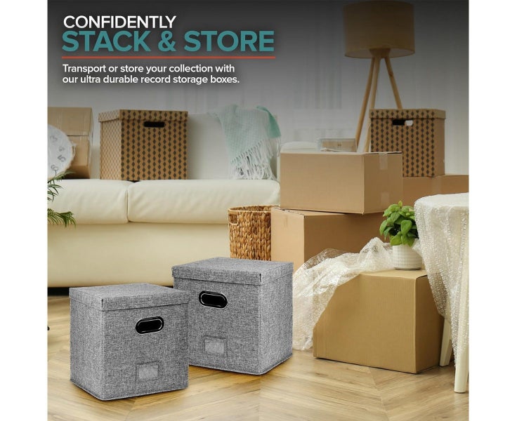 Decorative Vinyl Record Storage Box - Record Album Storage Holds Up 50+ LP Re Carousel 5