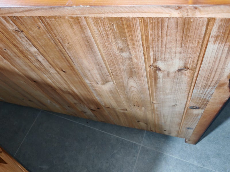 chest of 6 drawers 1.3m w x 0.45m deep x 0.7m ht- solid wood cabinet varnished.63757864904579111