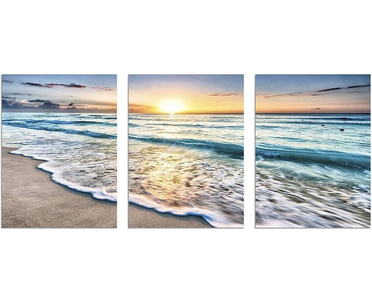 3 Panel Beach Canvas Wall Art for Home Decor Blue Sea Sunset White Beach Pain Carousel 2