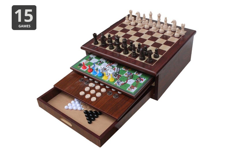Kogan 15-in-1 Games Board (Dark Brown) Carousel 2