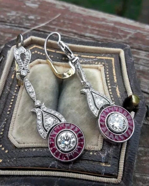 Ar a $1RES!! Art nouveau inspired lab created Rubies and diamonds Sterling 925 Carousel 1