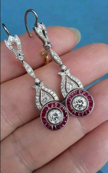 Ar a $1RES!! Art nouveau inspired lab created Rubies and diamonds Sterling 925 Carousel 2