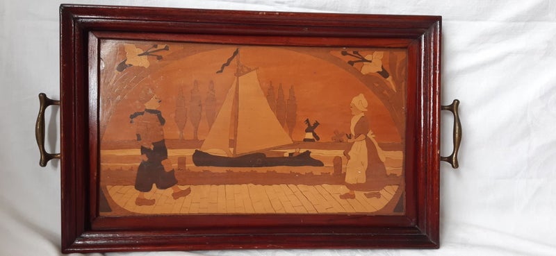 Vintage wooden serving tray Carousel 1