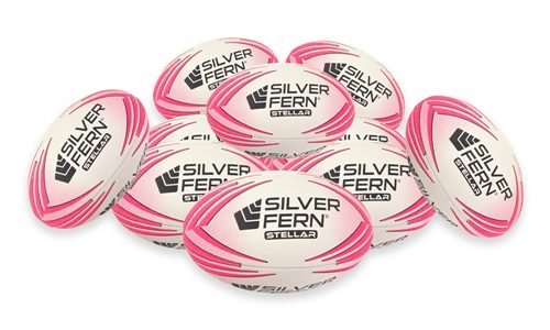 SILVER FERN STELLAR RUGBY BALL 10 PACK + BAG WHITE/GREEN SIZE 4 Carousel 5