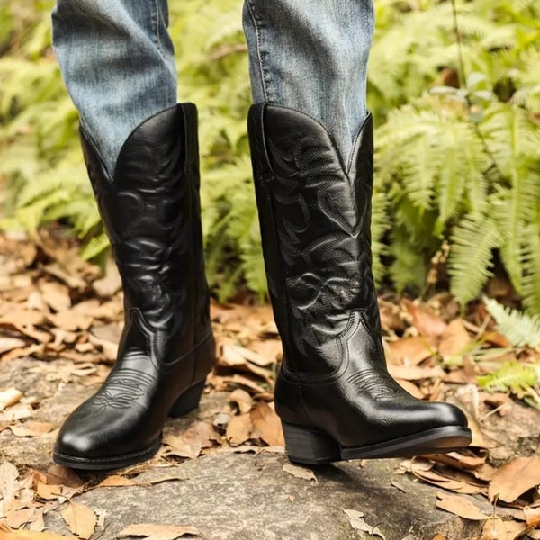 ~ PRICE SLASH Mens Sz UK 11 Cowboy PU Leather Outback Boots Slip On Vintage-look Carousel 6