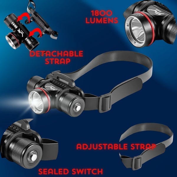 Divers Head Torch - 60m Waterproof - Rechargeable Battery - Free Shipping NZ Carousel 2
