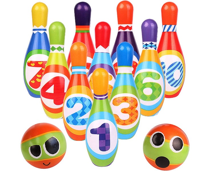 Kids Bowling Set - with 10 Bowling Pins & 2 Balls - Educational Early Develop Carousel 1