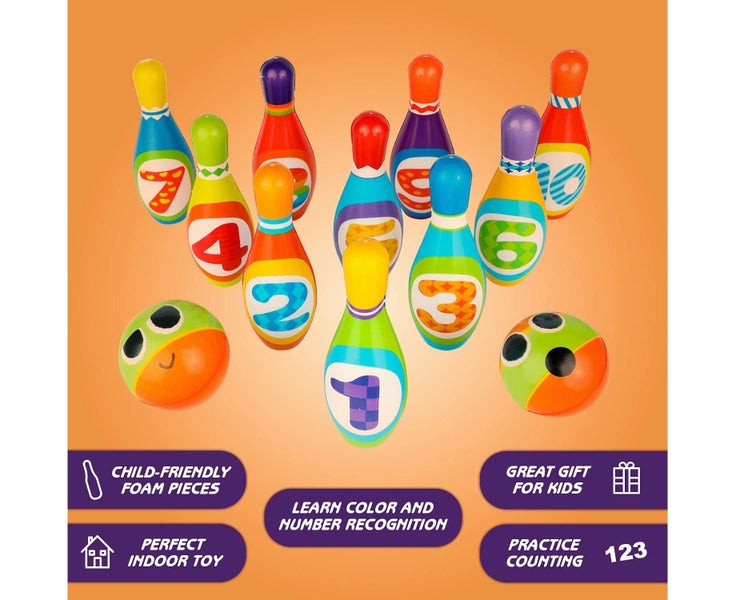 Kids Bowling Set - with 10 Bowling Pins & 2 Balls - Educational Early Develop Carousel 2