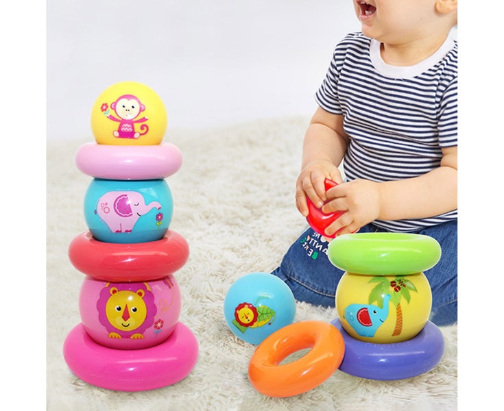 Ring Rainbow Tower Stacking Ball Set Kids Early Development Educational Toy A Carousel 1