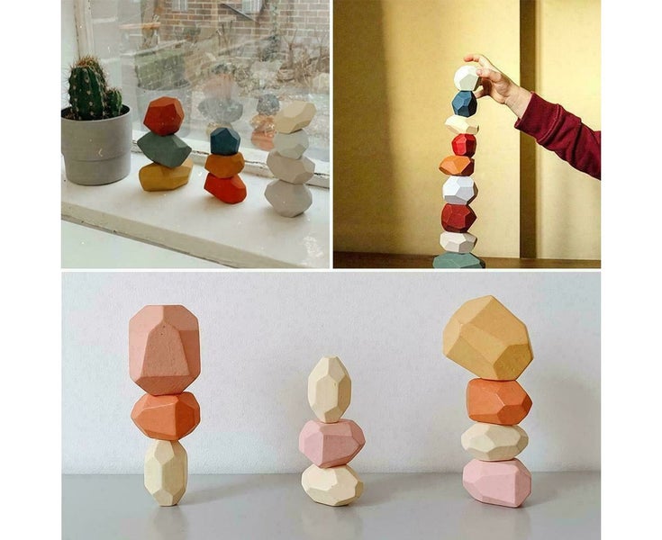 Toy Creative Wooden Colored Stacking Balancing Stone Building Blocks Christma Carousel 2