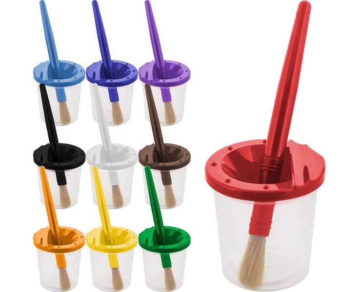 Set of 10 Kids Spill Resistant Paint Cups with Colored Lid and 10 Large Round Carousel 1