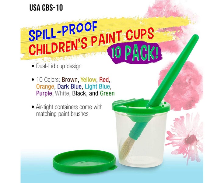 Set of 10 Kids Spill Resistant Paint Cups with Colored Lid and 10 Large Round Carousel 2