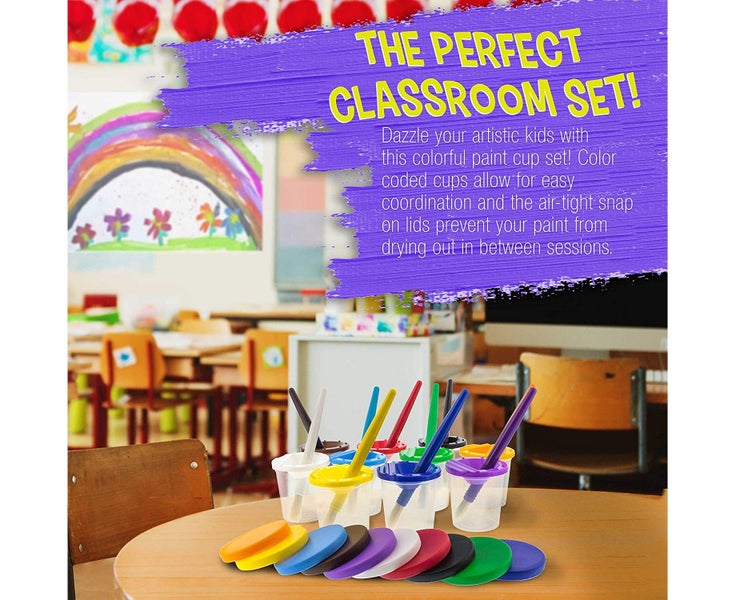 Set of 10 Kids Spill Resistant Paint Cups with Colored Lid and 10 Large Round Carousel 4