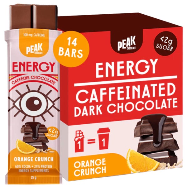 Peak Chocolate, Energy Dark Chocolate, Orange Crunch, 25g x 14 Bars Carousel 1