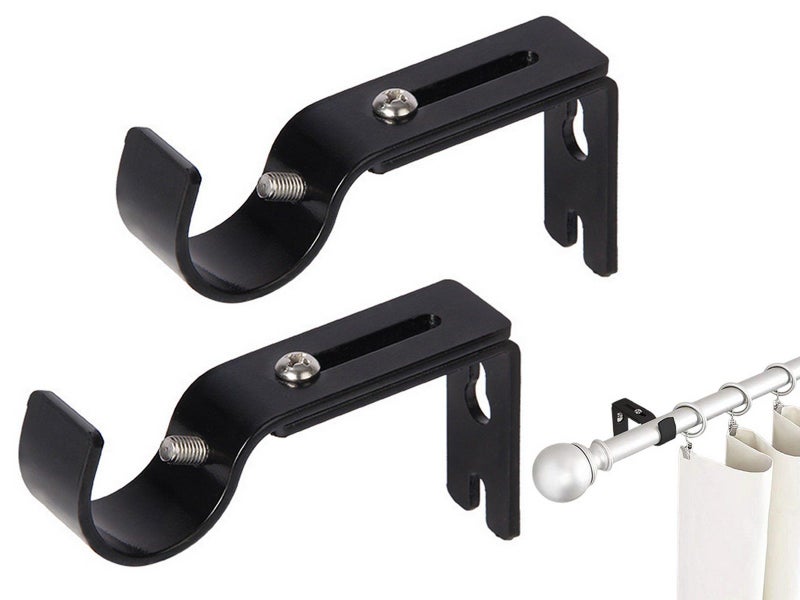 2 X Adjustable Curtain Rod Brackets Wall Mount Curtain Drapes Rod Holders Black Carousel 1