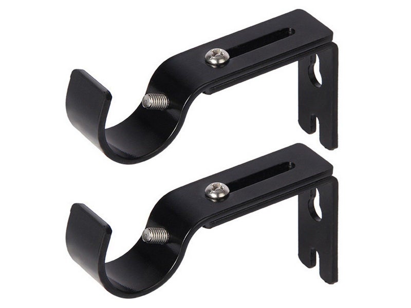 2 X Adjustable Curtain Rod Brackets Wall Mount Curtain Drapes Rod Holders Black Carousel 2