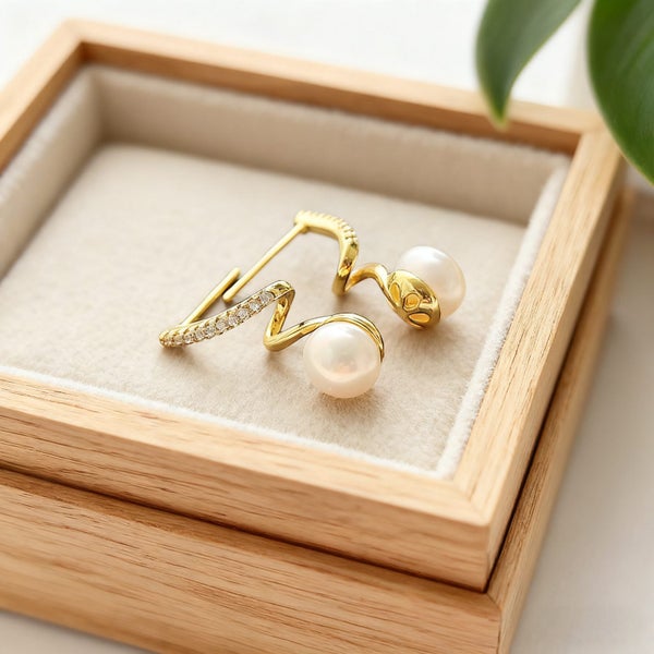 (100% Natural Pearl) Authentic Pearl Drop Earring Pure & Elegant Style EBZ12JX-8 Carousel 1
