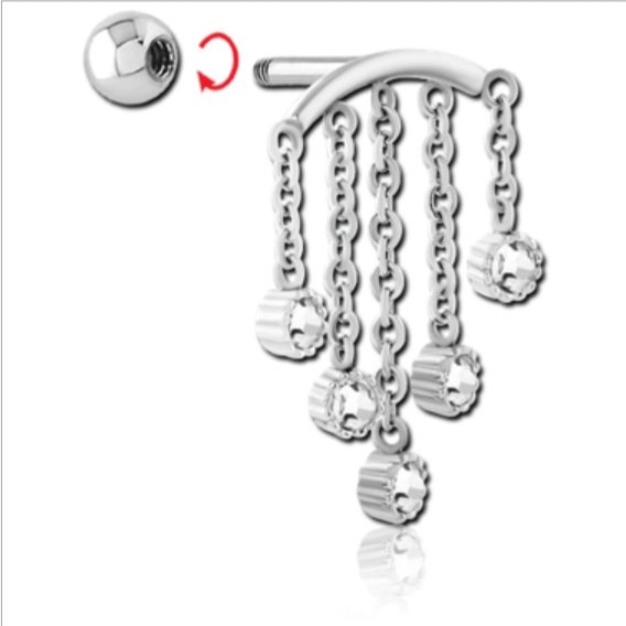 Tragus/Helix Barbell with Chain and Crystals. Carousel 2