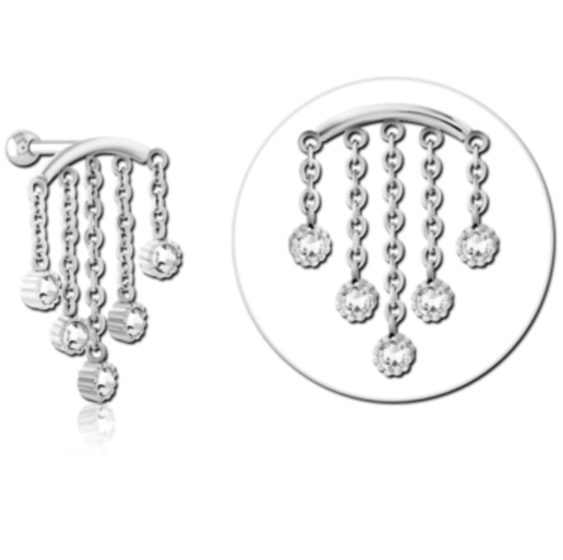 Tragus/Helix Barbell with Chain and Crystals. Carousel 1