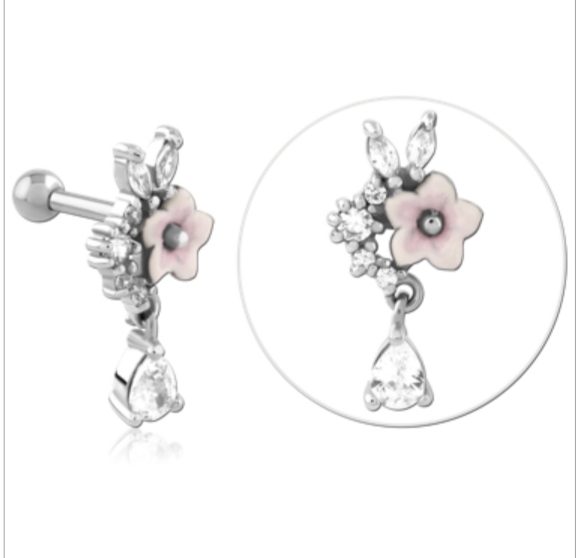 Enamel Flower with a Pear Gem Tragus. Carousel 2