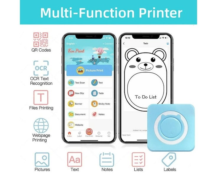 Mini Printer Portable Thermal Stickers Paper Inkless Bluetooth Wireless Therm Carousel 2