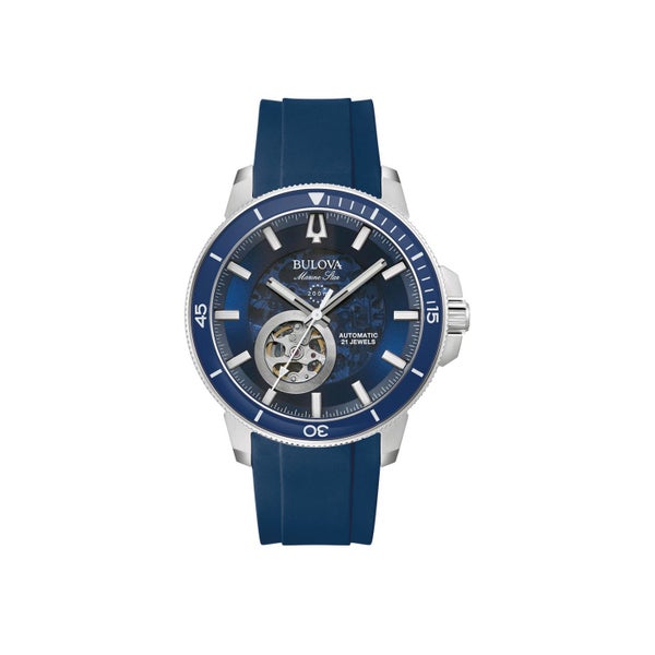Bulova Marine Star Automatic Skeleton Deep Blue Silicone Strap Carousel 1