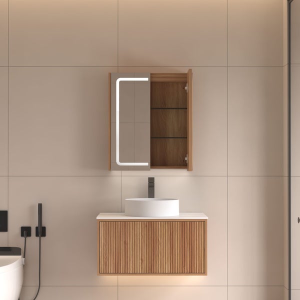 Lumina 600mm Front & Bottom-Lit LED Mirror Cabinet with Sensor&Demister – Acacia Carousel 2