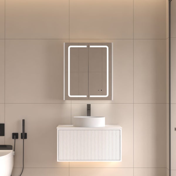 Lumina 600mm Front&Bottom-Lit LED Mirror Cabinet Sensor&Demister – Matte White Carousel 1