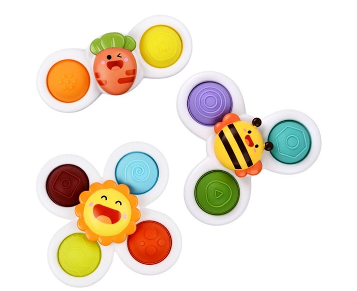 3Pcs Suction Cup Spinner Toys,Baby Spinners Dimple Toy w/ Pop Fidget Function Carousel 1