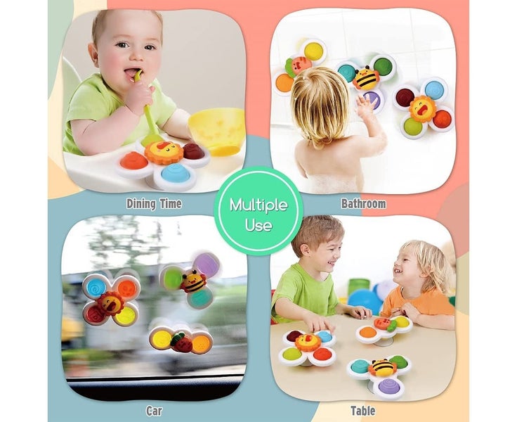 3Pcs Suction Cup Spinner Toys,Baby Spinners Dimple Toy w/ Pop Fidget Function Carousel 5