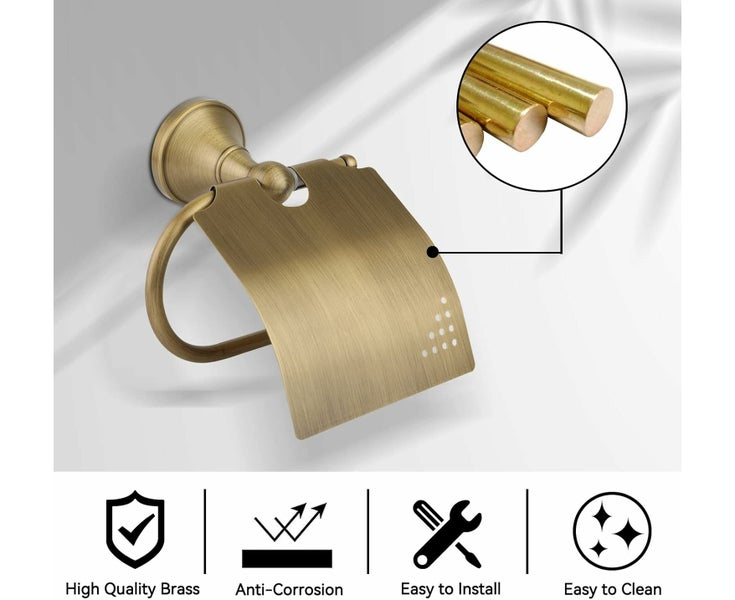 WSECOMM Antique Toilet Paper Holder,Brushed Brass Toilet Paper Holder Wall Mo Carousel 6