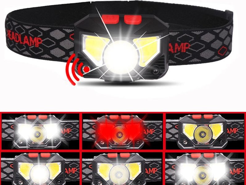 USB Rechargeable Head Torch with Red Light LED High Light Sense Head Flashlight Carousel 1