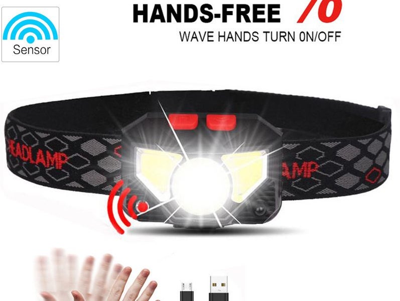 USB Rechargeable Head Torch with Red Light LED High Light Sense Head Flashlight Carousel 5